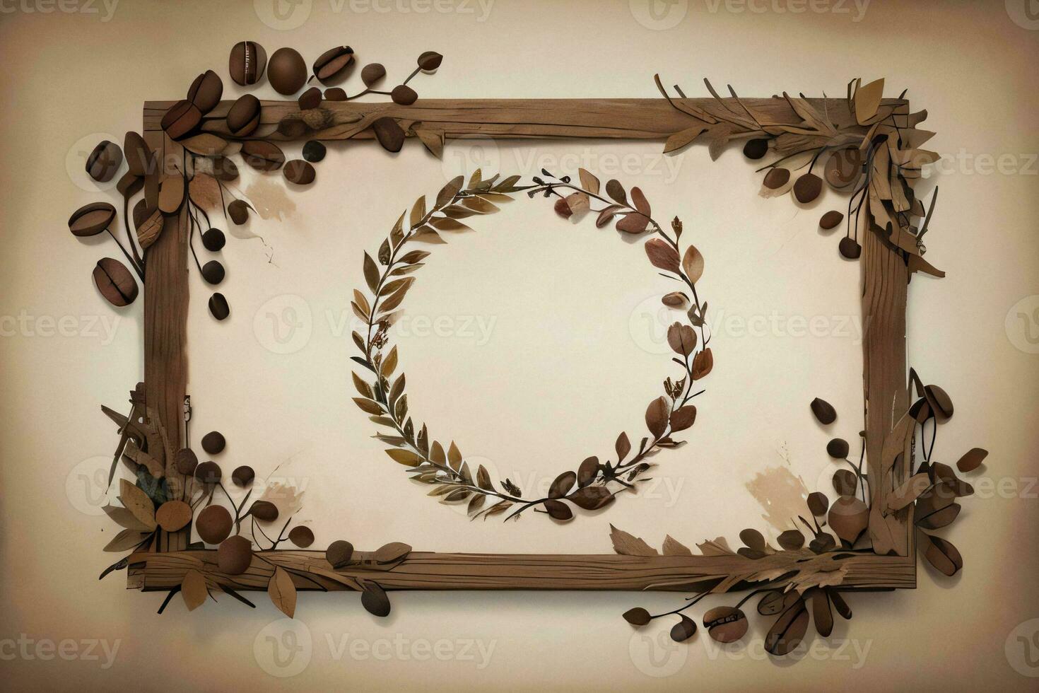 Vintage Background With Watercolor Coffee Beans and Leaves Cafe Template photo