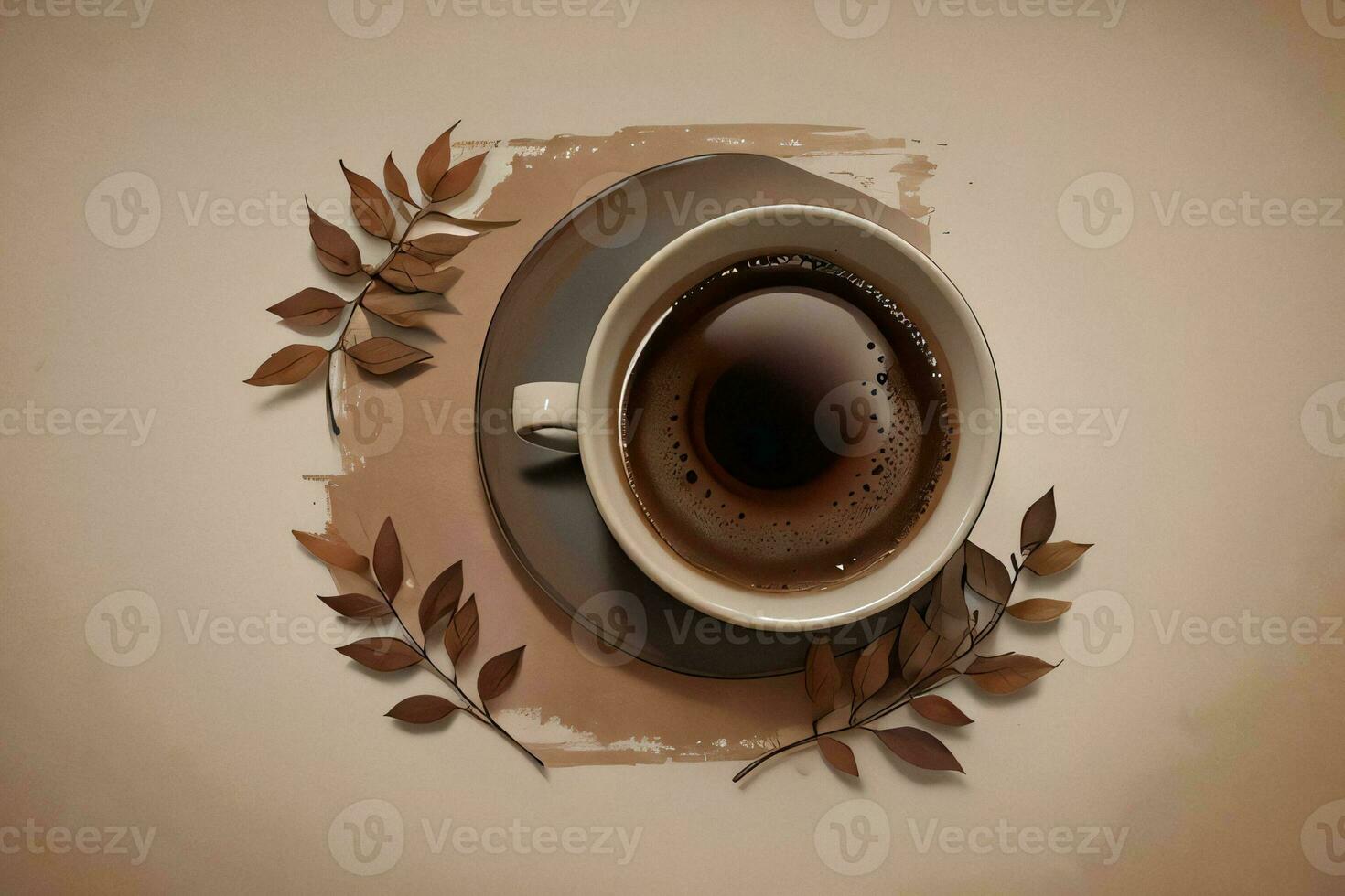 Vintage Background With Watercolor Coffee Beans and Leaves Cafe Template photo