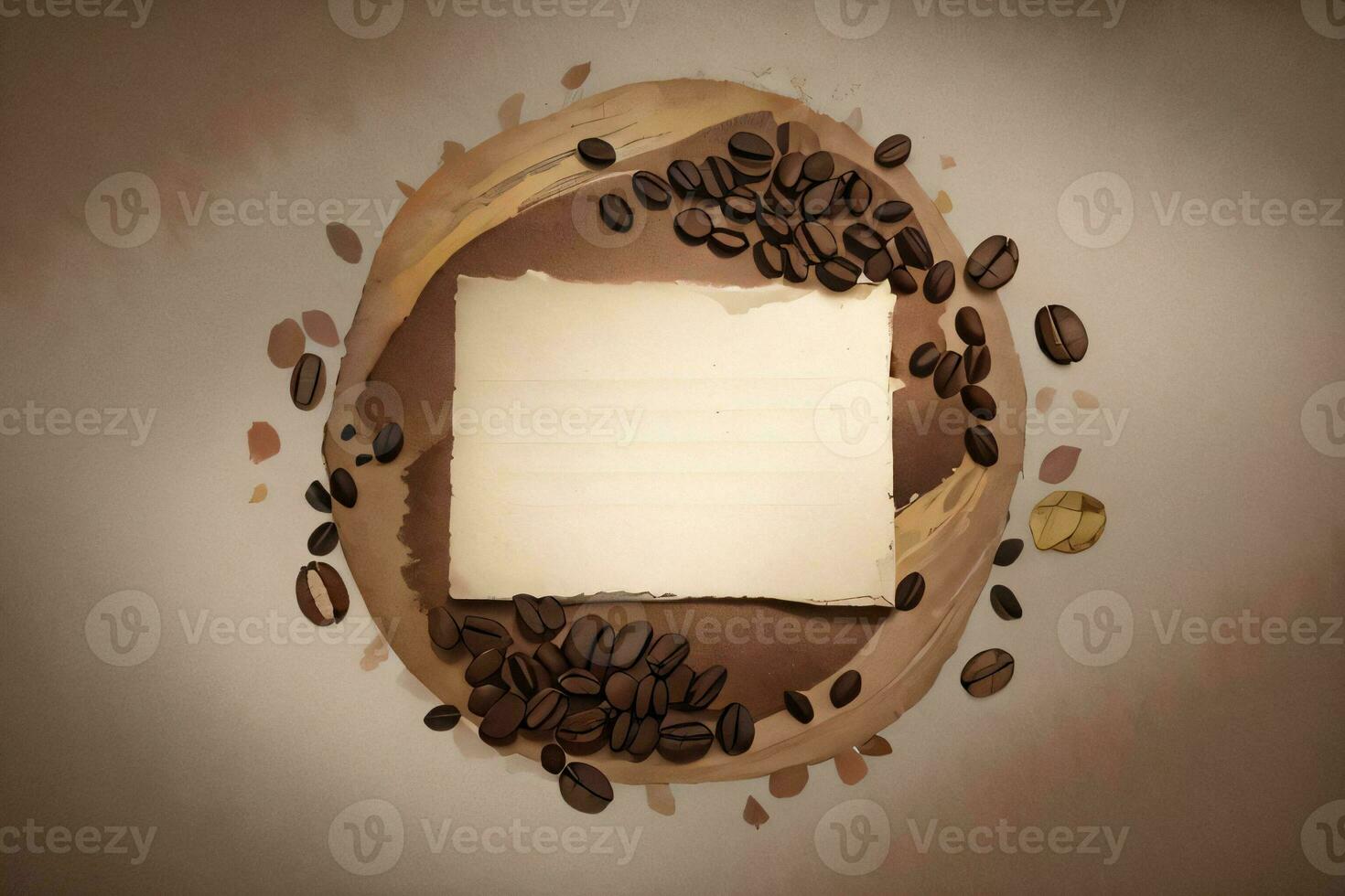 Vintage Background With Watercolor Coffee Beans and Leaves Cafe Template photo