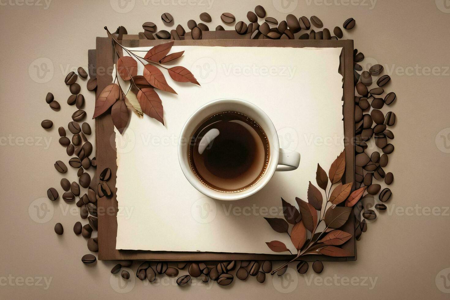 Vintage Background With Watercolor Coffee Beans and Leaves Cafe Template photo