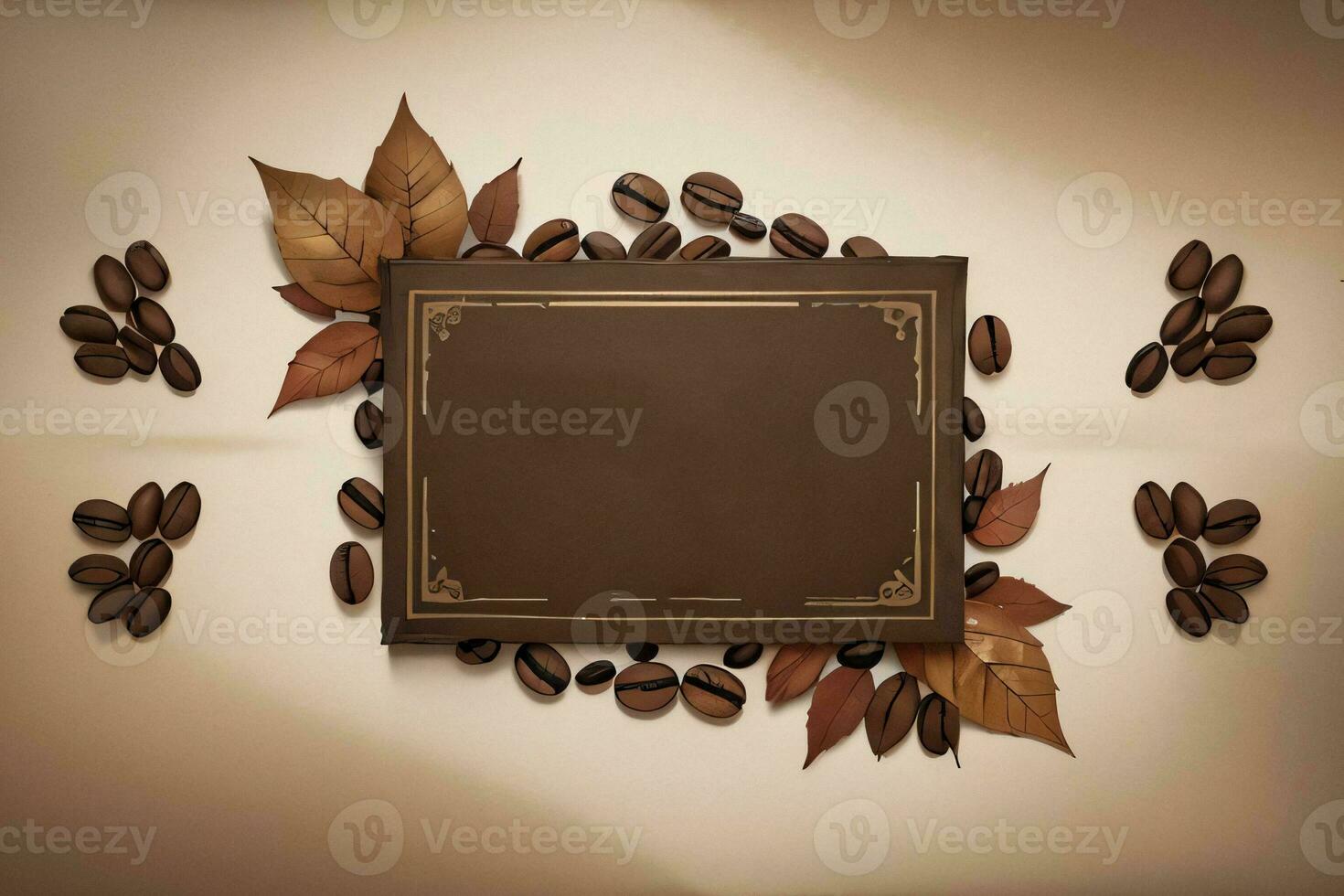 Vintage Background With Watercolor Coffee Beans and Leaves Cafe Template photo