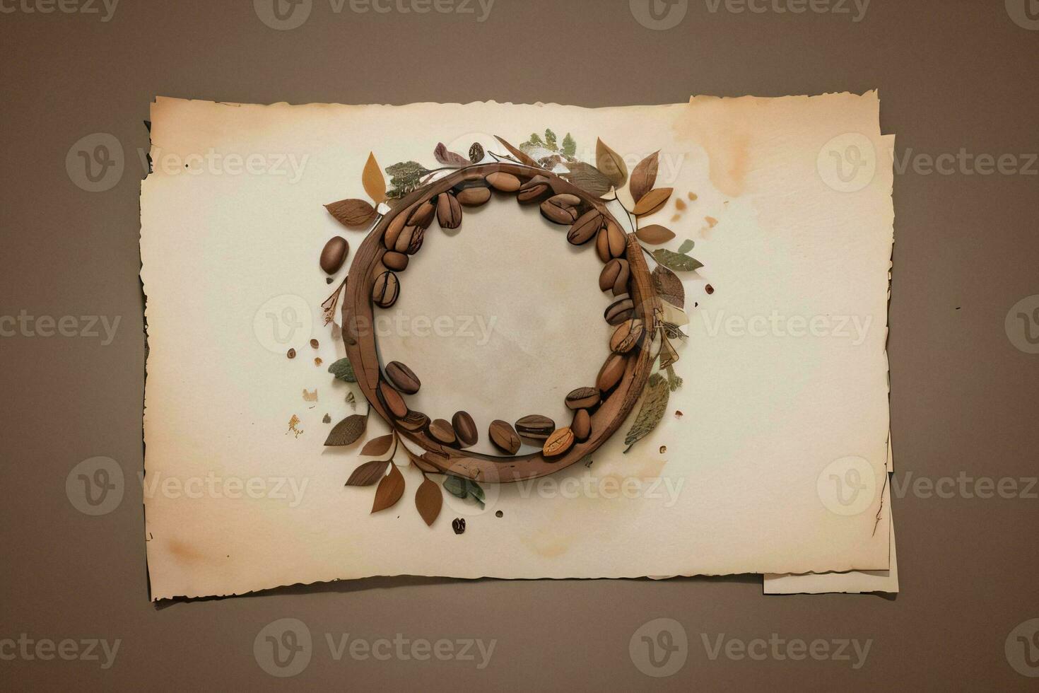 Vintage Background With Watercolor Coffee Beans and Leaves Cafe Template photo