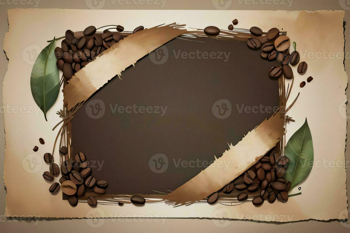 Vintage Background With Watercolor Coffee Beans and Leaves Cafe Template photo