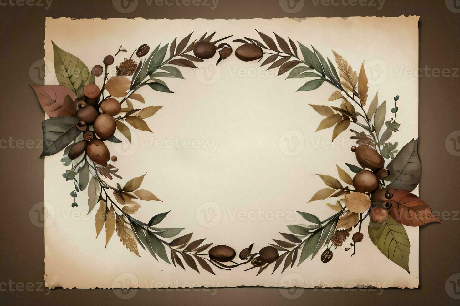 Vintage Background With Watercolor Coffee Beans and Leaves Cafe Template photo