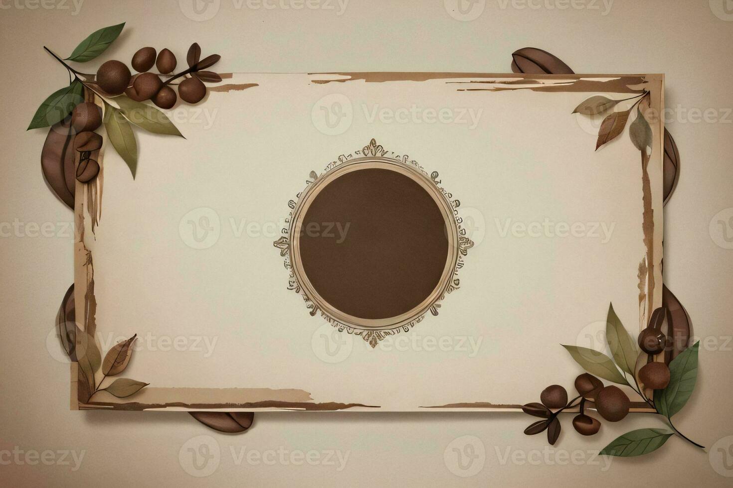 Vintage Background With Watercolor Coffee Beans and Leaves Cafe Template photo