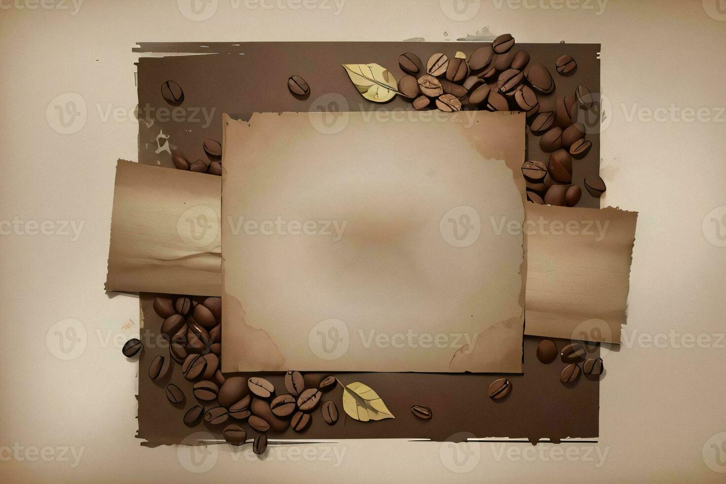 Vintage Background With Watercolor Coffee Beans and Leaves Cafe Template photo