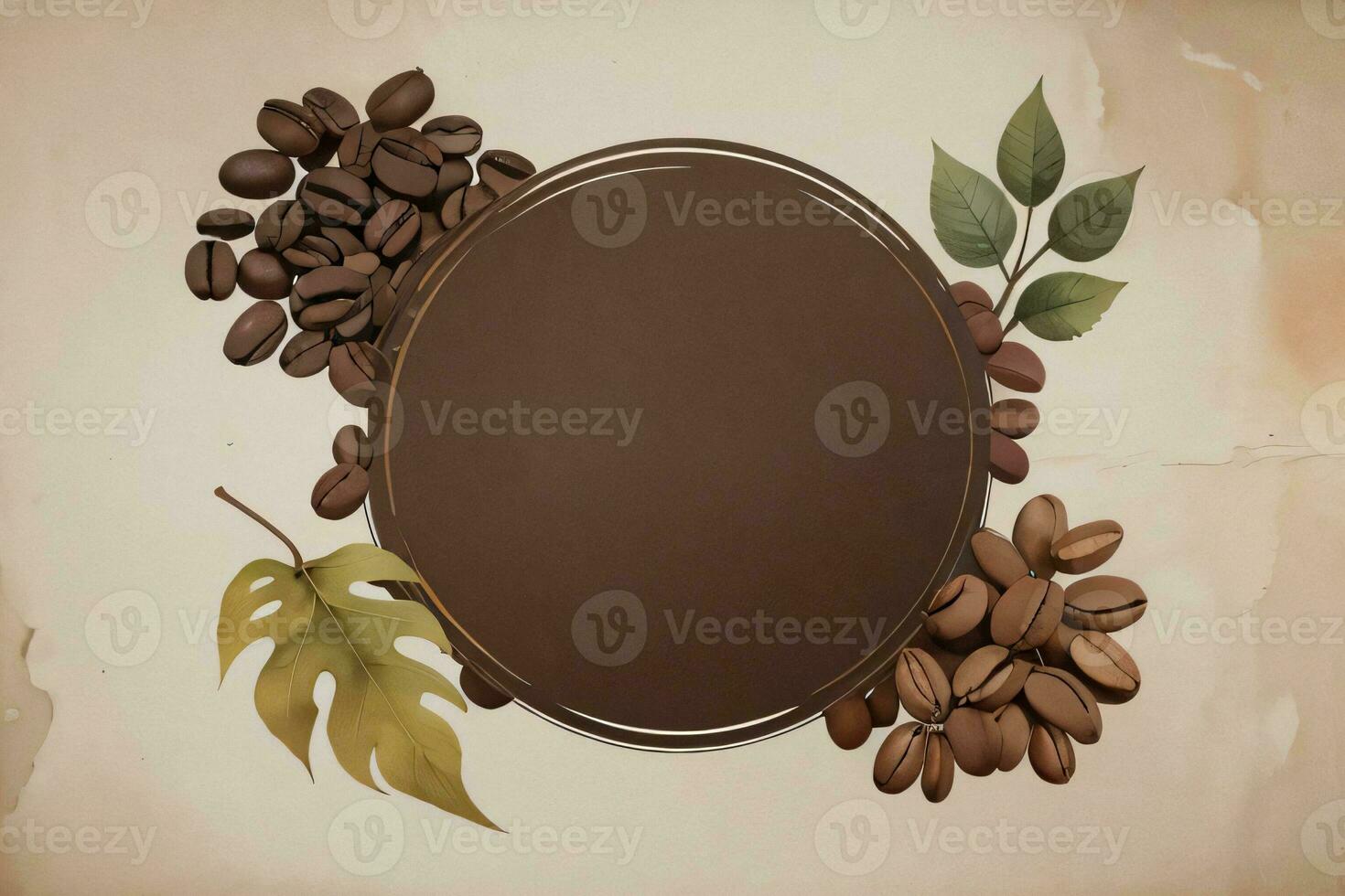 Vintage Background With Watercolor Coffee Beans and Leaves Cafe Template photo