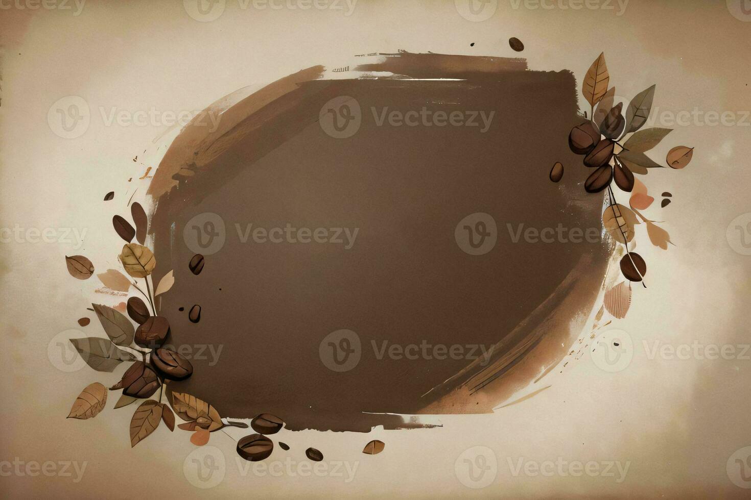 Vintage Background With Watercolor Coffee Beans and Leaves Cafe Template photo