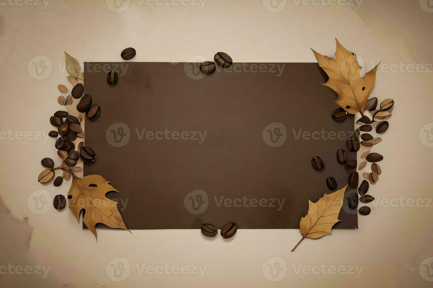 Vintage Background With Watercolor Coffee Beans and Leaves Cafe Template photo