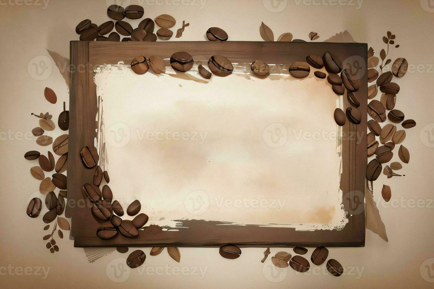 Vintage Background With Watercolor Coffee Beans and Leaves Cafe Template photo