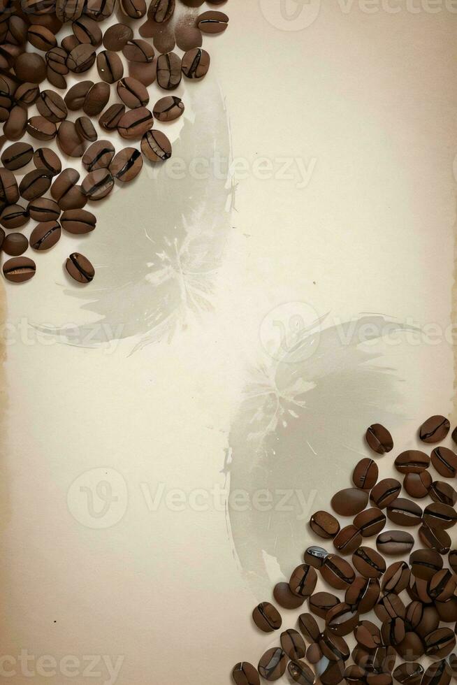 Vintage Background With Watercolor Coffee Beans and Leaves Cafe Template photo