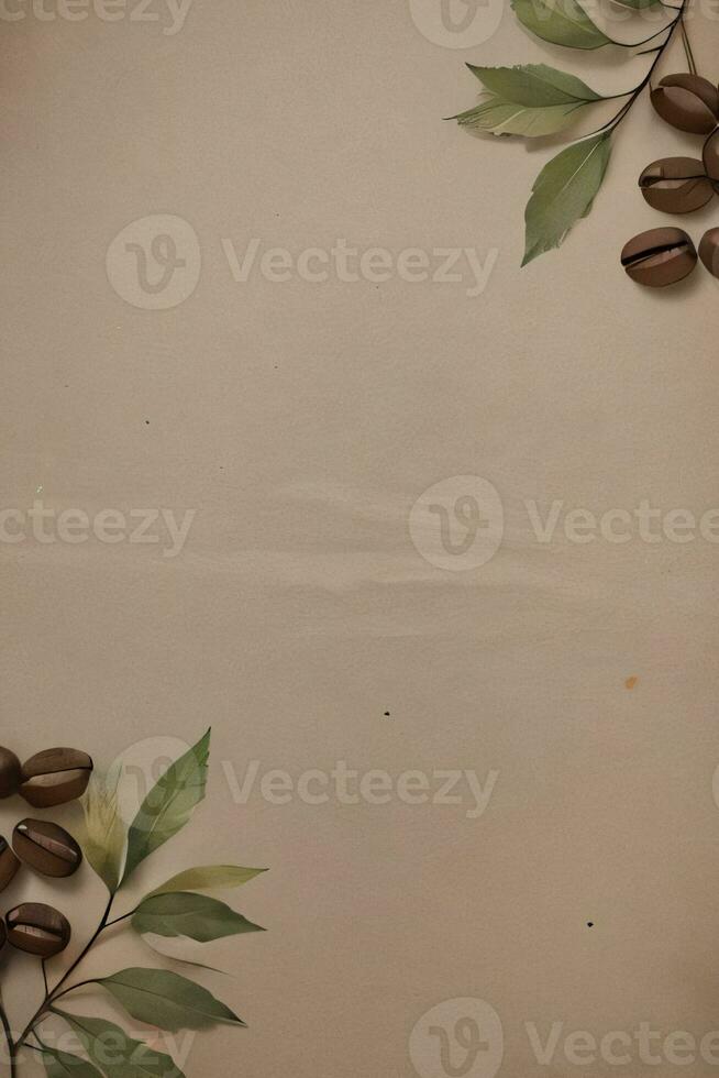 Vintage Background With Watercolor Coffee Beans and Leaves Cafe Template photo