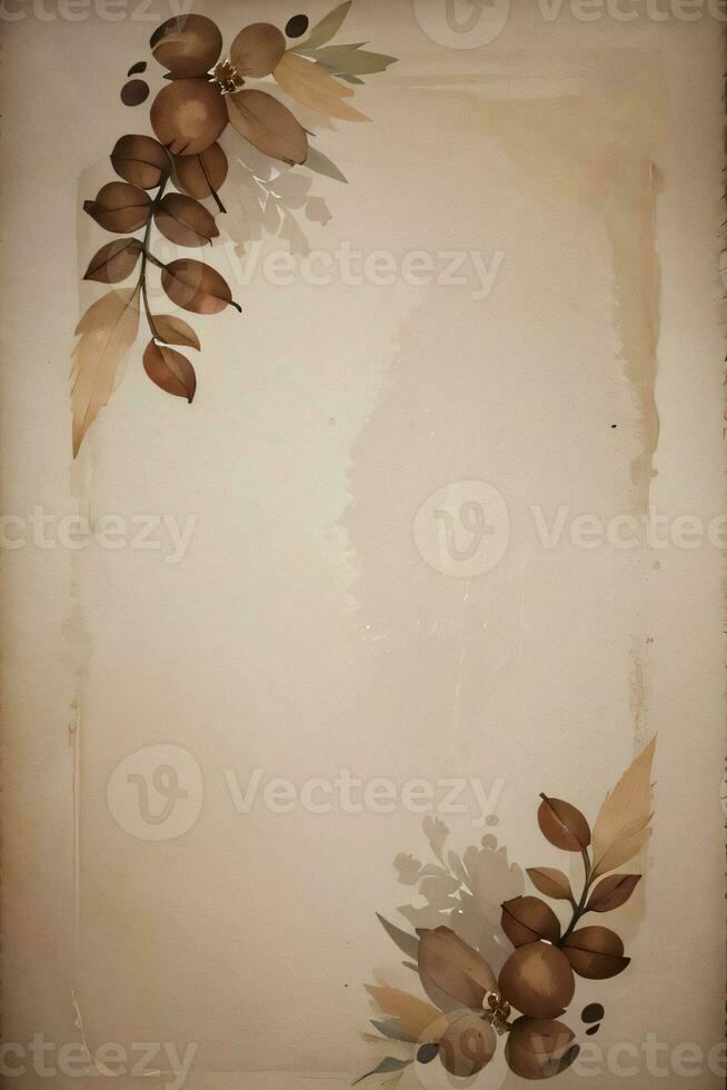 Vintage Background With Watercolor Coffee Beans and Leaves Cafe Template photo