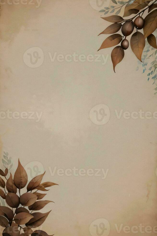 Vintage Background With Watercolor Coffee Beans and Leaves Cafe Template photo