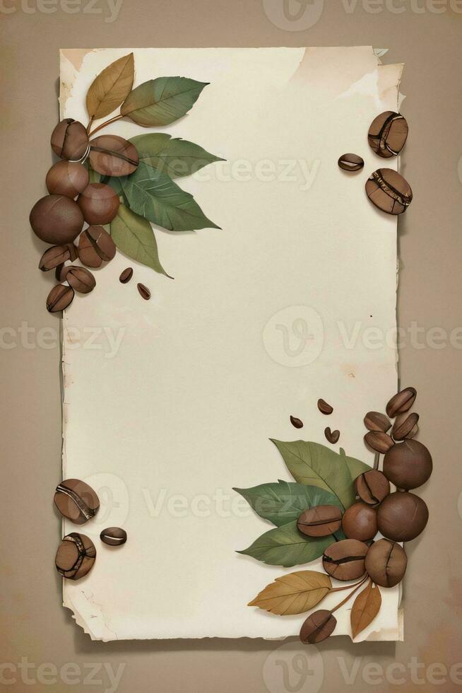 Vintage Background With Watercolor Coffee Beans and Leaves Cafe Template photo