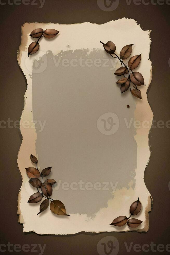 Vintage Background With Watercolor Coffee Beans and Leaves Cafe Template photo