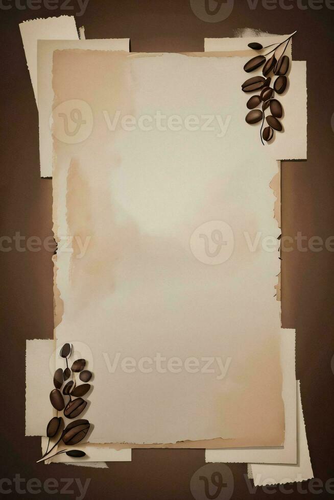 Vintage Background With Watercolor Coffee Beans and Leaves Cafe Template photo