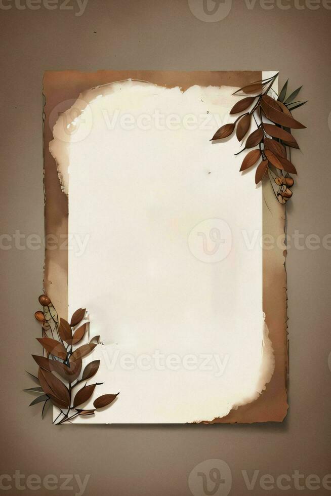 Vintage Background With Watercolor Coffee Beans and Leaves Cafe Template photo