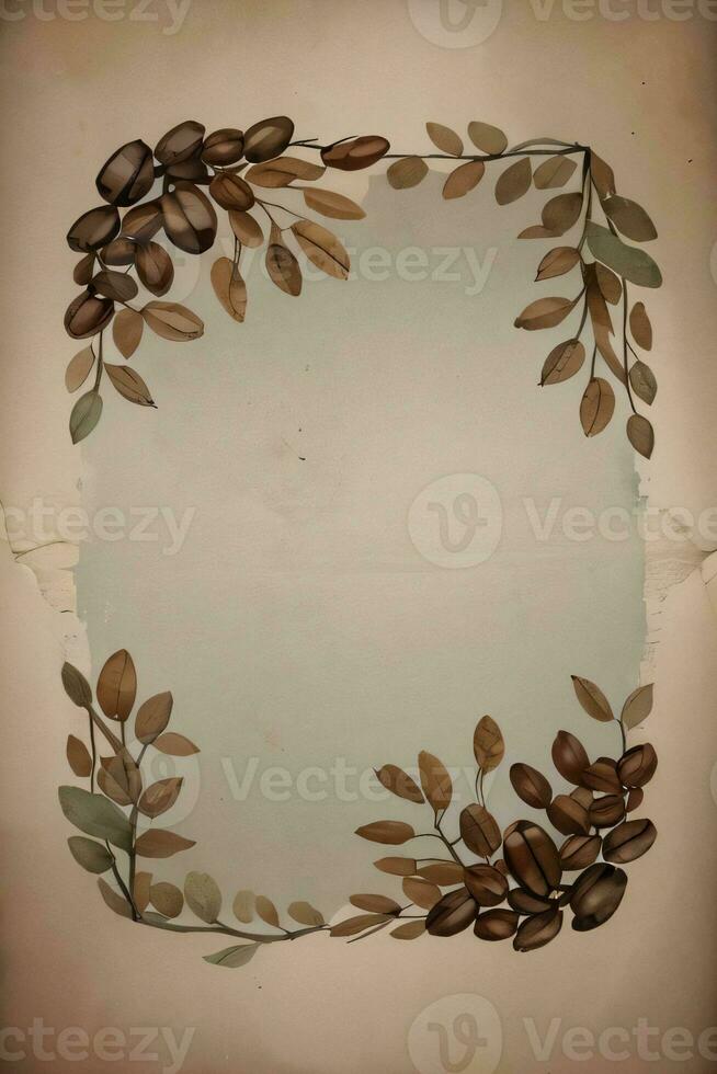 Vintage Background With Watercolor Coffee Beans and Leaves Cafe Template photo