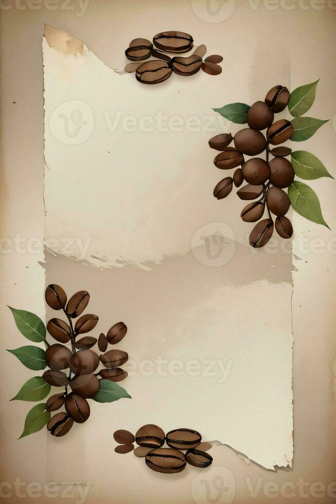 Vintage Background With Watercolor Coffee Beans and Leaves Cafe Template photo