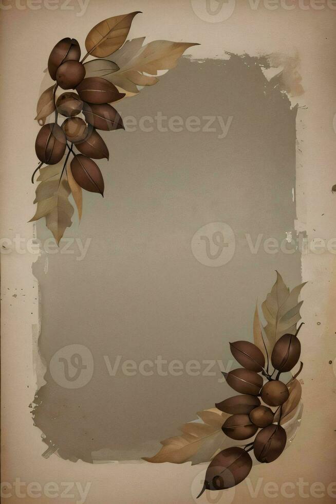 Vintage Background With Watercolor Coffee Beans and Leaves Cafe Template photo