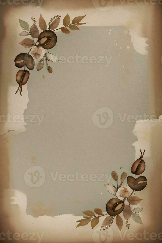 Vintage Background With Watercolor Coffee Beans and Leaves Cafe Template photo
