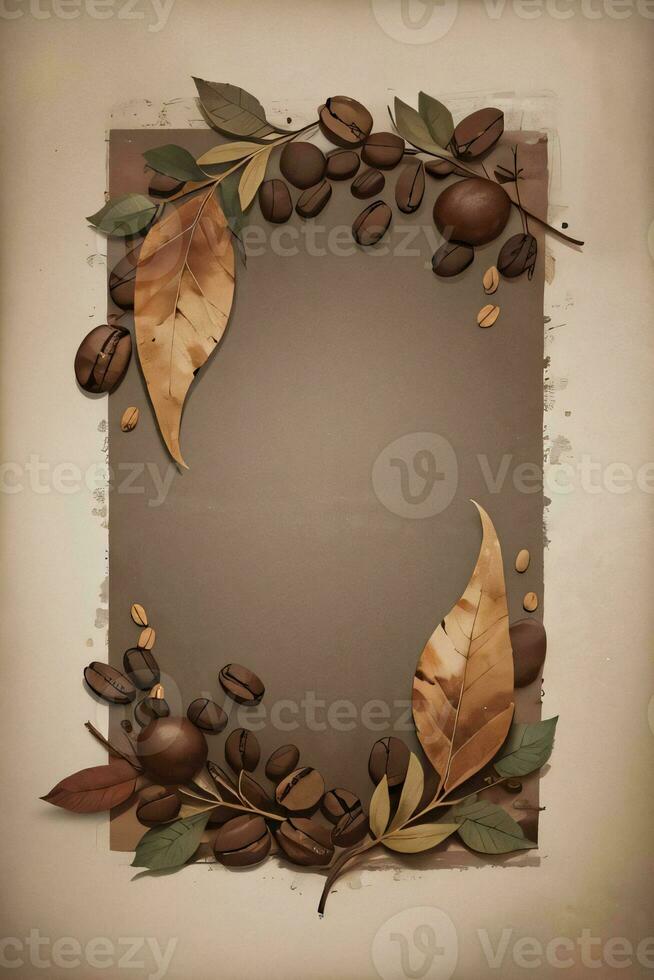 Vintage Background With Watercolor Coffee Beans and Leaves Cafe Template photo