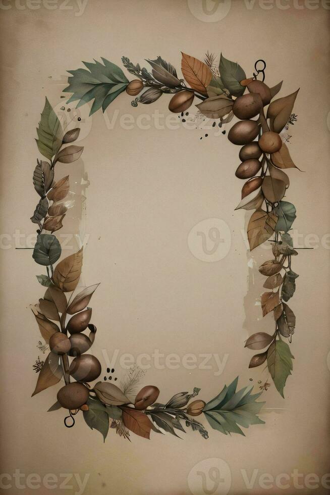 Vintage Background With Watercolor Coffee Beans and Leaves Cafe Template photo