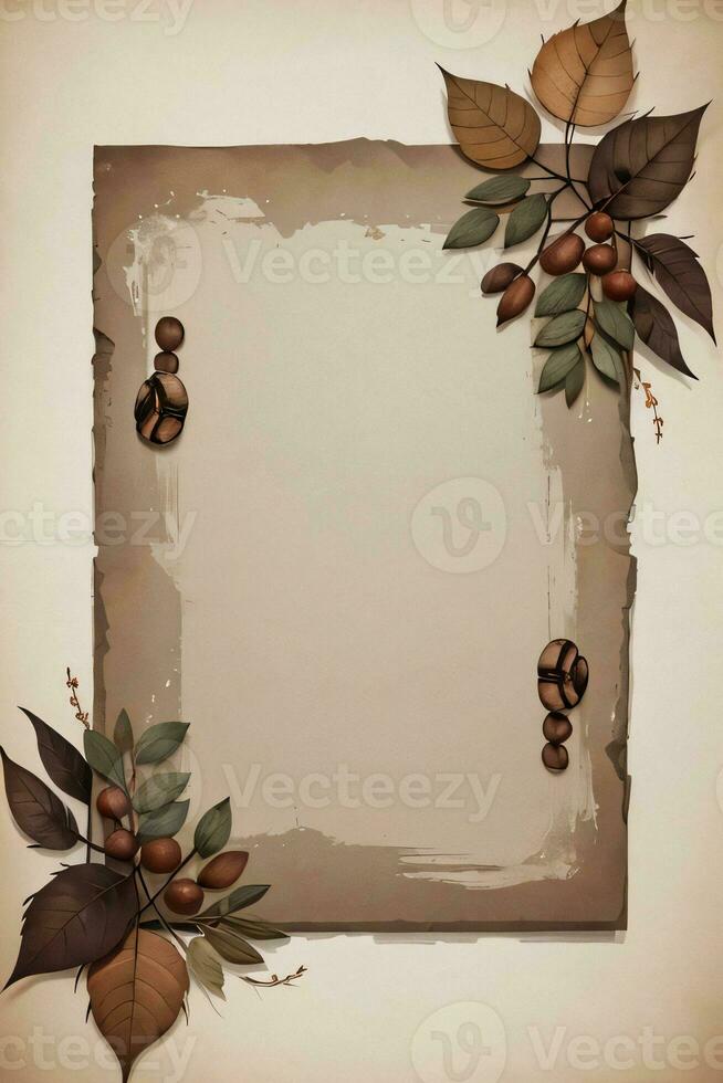 Vintage Background With Watercolor Coffee Beans and Leaves Cafe Template photo