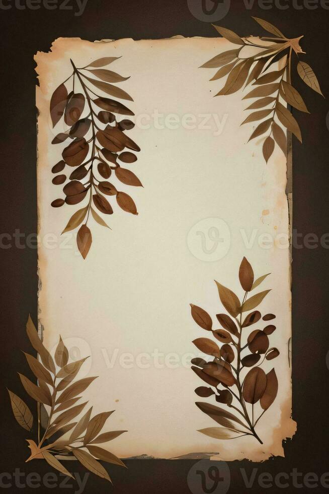 Vintage Background With Watercolor Coffee Beans and Leaves Cafe Template photo