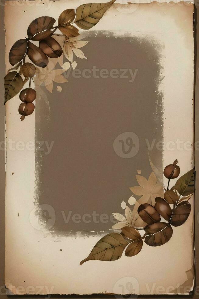 Vintage Background With Watercolor Coffee Beans and Leaves Cafe Template photo