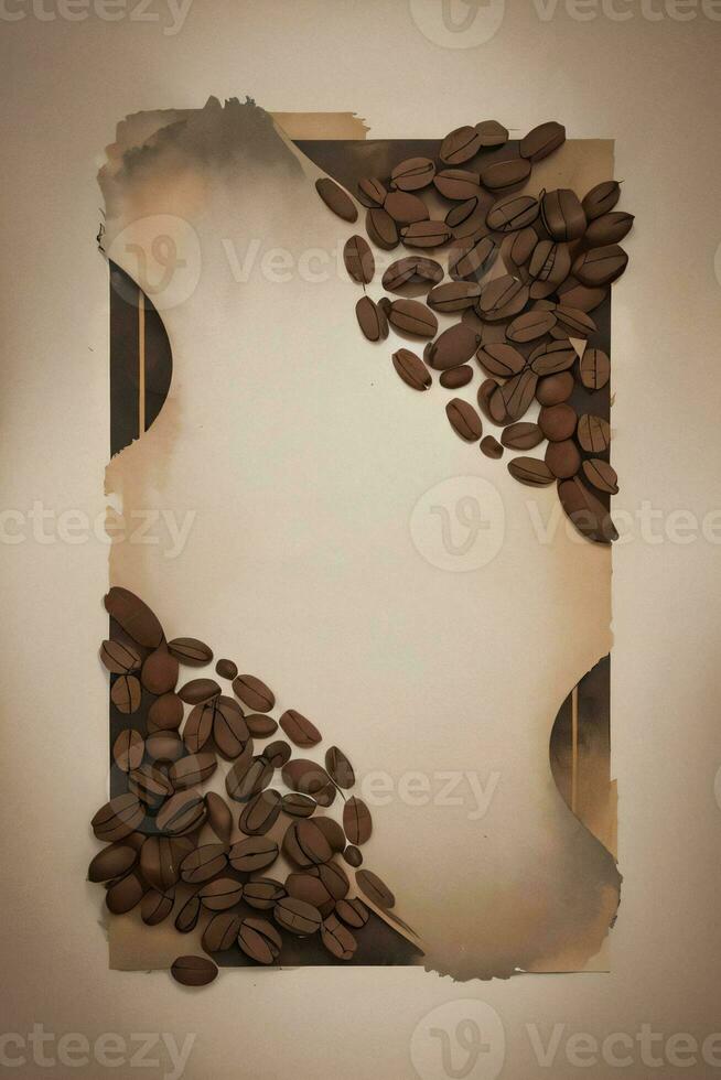 Vintage Background With Watercolor Coffee Beans and Leaves Cafe Template photo