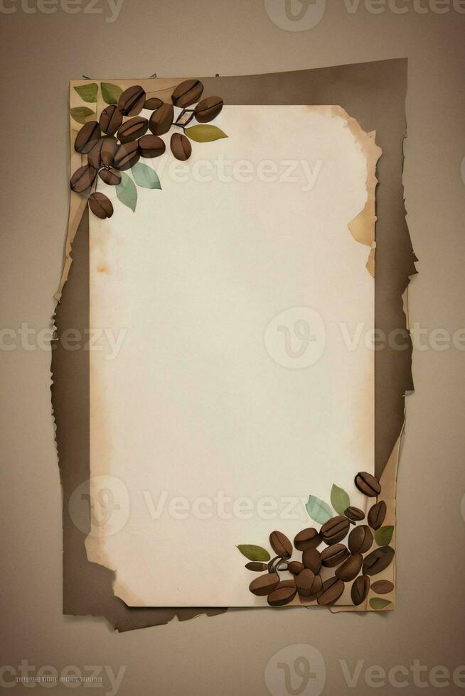 Vintage Background With Watercolor Coffee Beans and Leaves Cafe Template photo