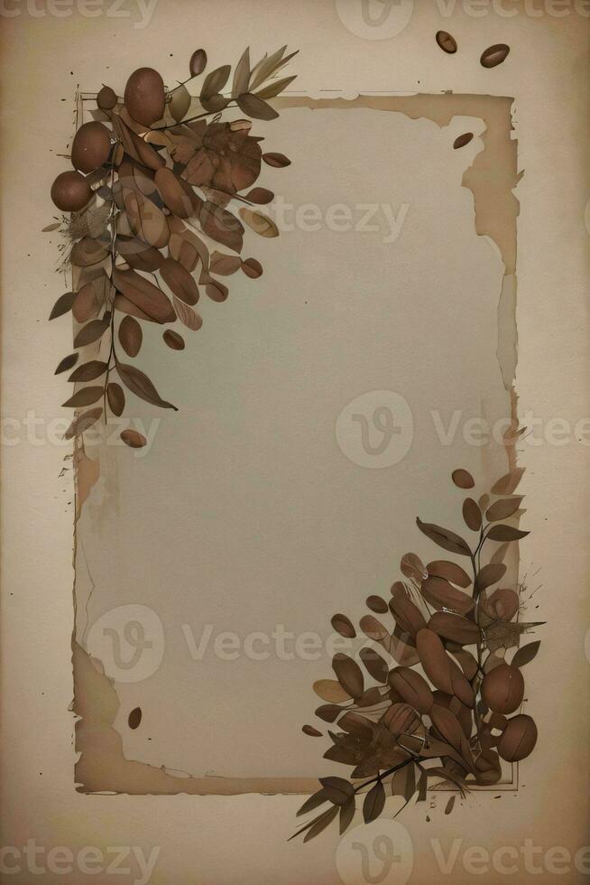 Vintage Background With Watercolor Coffee Beans and Leaves Cafe Template photo