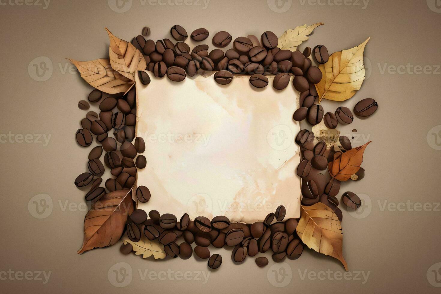 Vintage Background With Watercolor Coffee Beans and Leaves Cafe Template photo