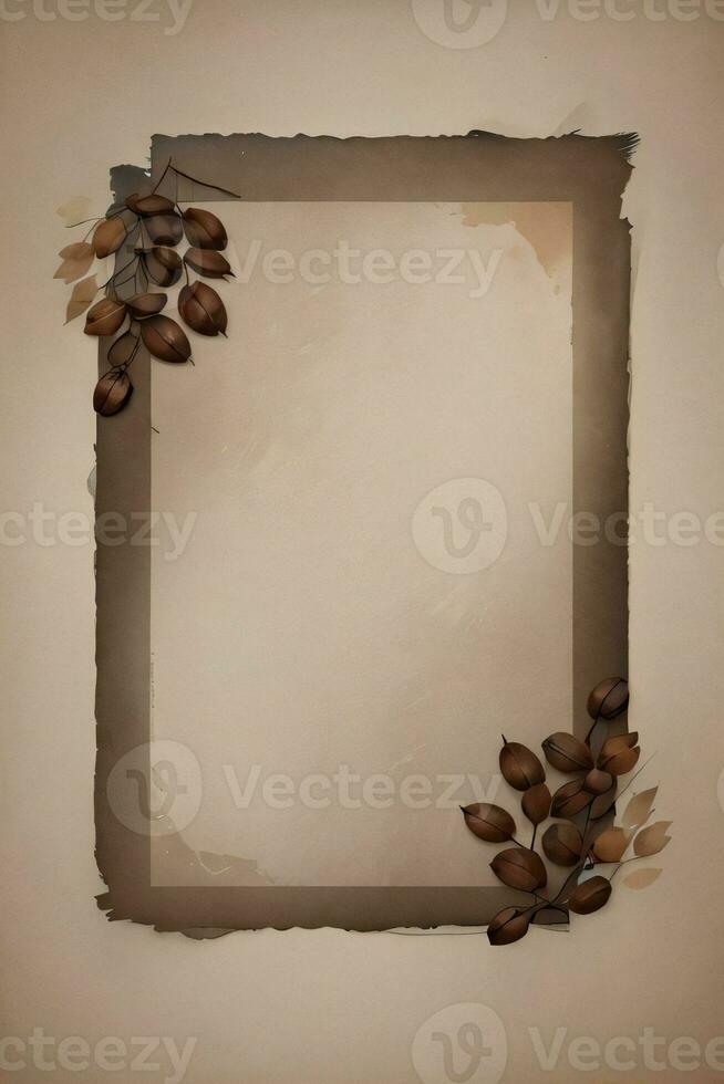 Vintage Background With Watercolor Coffee Beans and Leaves Cafe Template photo