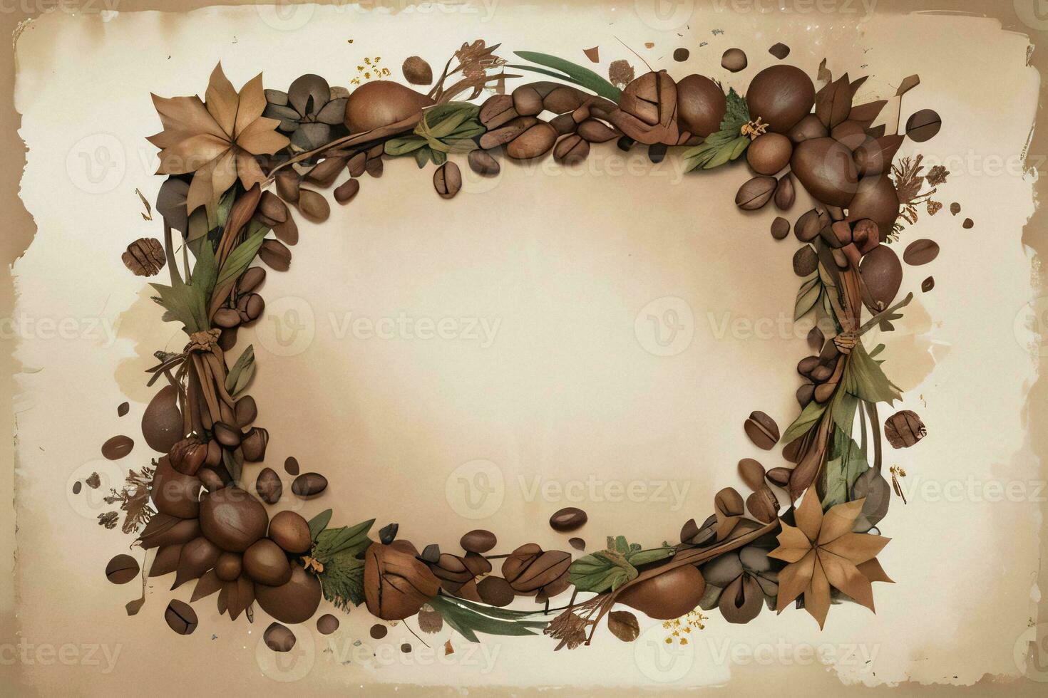 Vintage Background With Watercolor Coffee Beans and Leaves Cafe Template photo