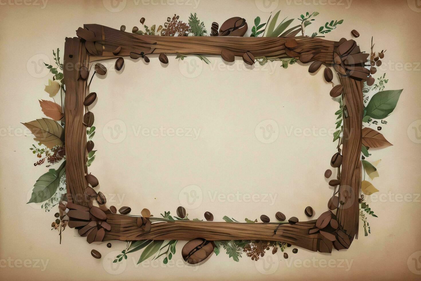 Vintage Background With Watercolor Coffee Beans and Leaves Cafe Template photo