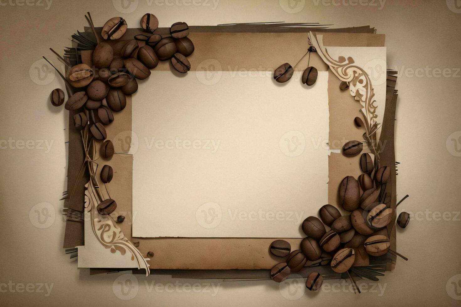 Vintage Background With Watercolor Coffee Beans and Leaves Cafe Template photo