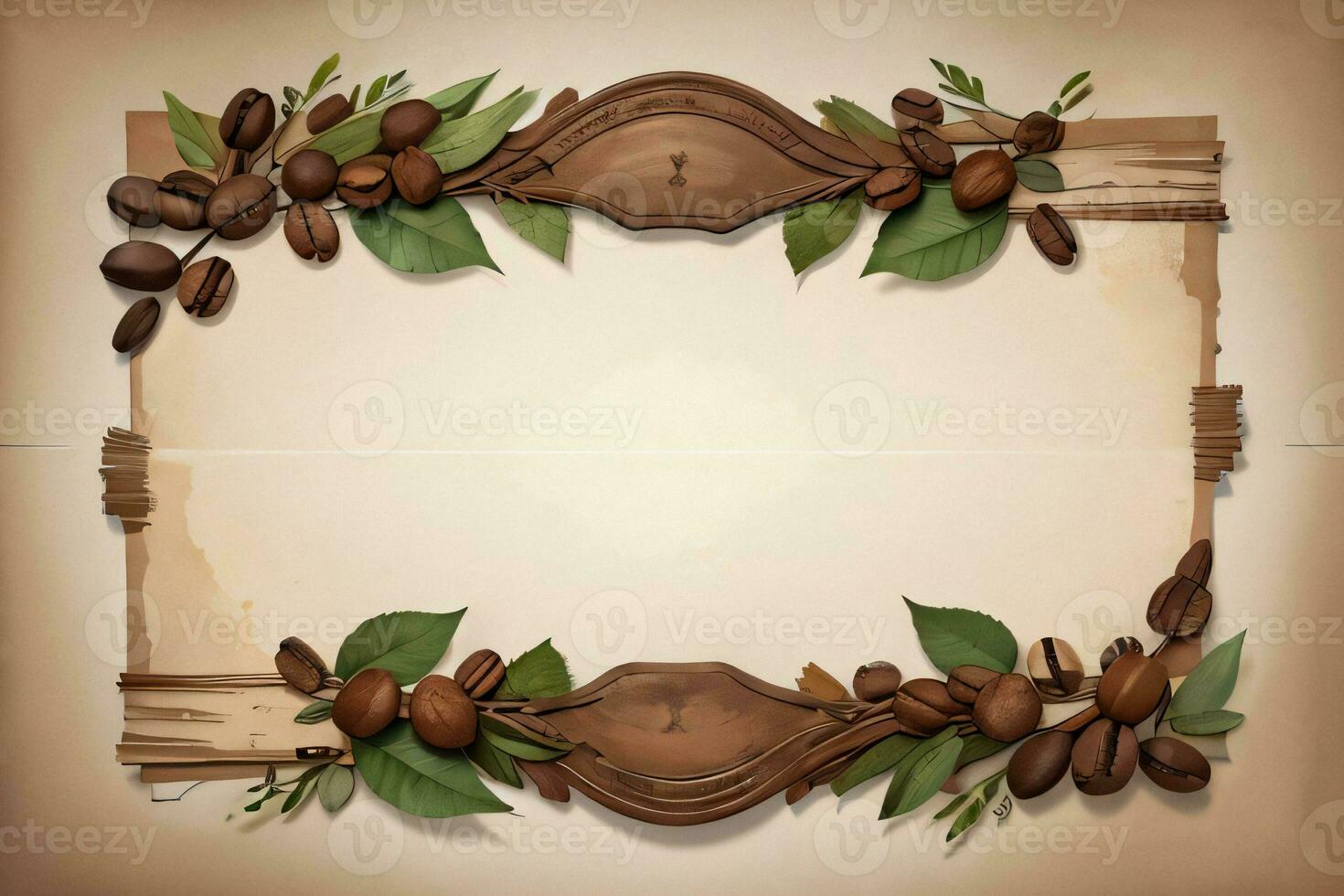 Vintage Background With Watercolor Coffee Beans and Leaves Cafe Template photo