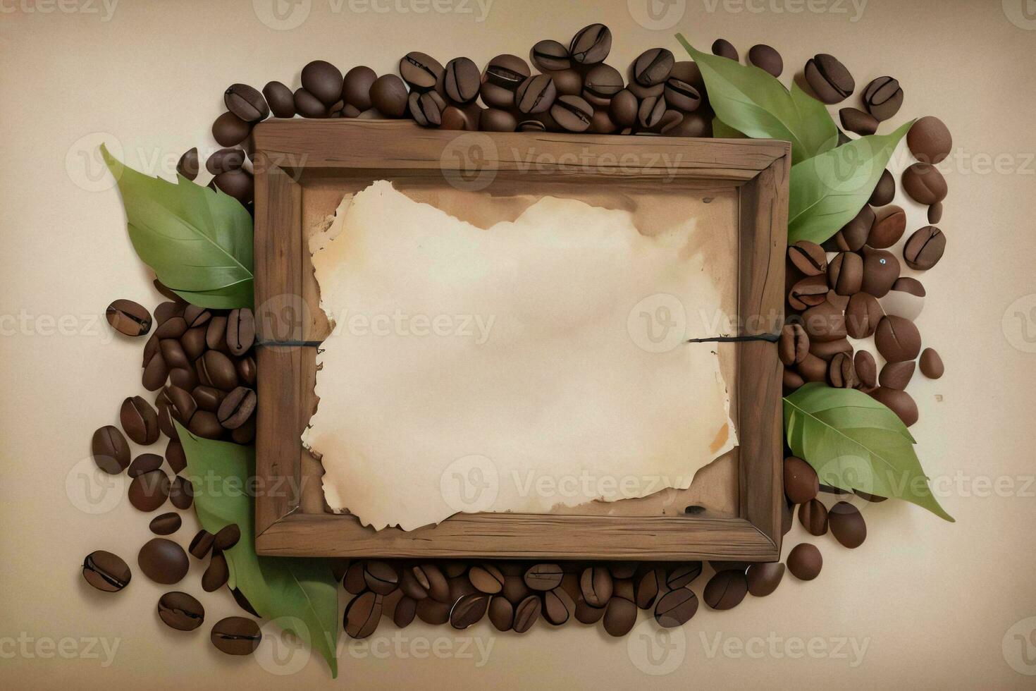 Vintage Background With Watercolor Coffee Beans and Leaves Cafe Template photo
