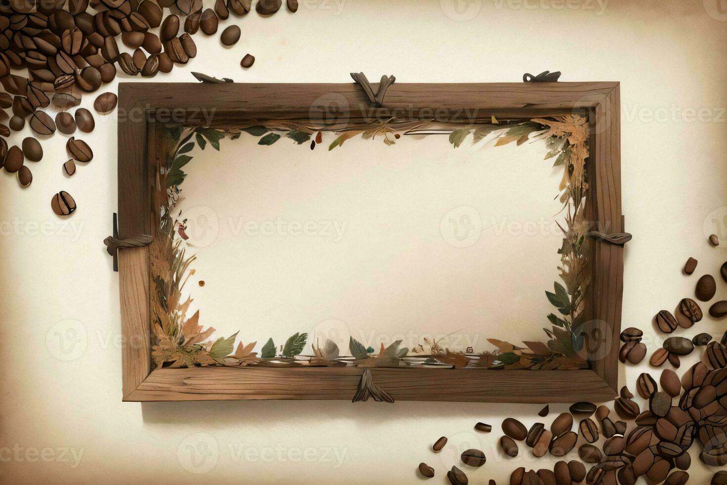 Vintage Background With Watercolor Coffee Beans and Leaves Cafe Template photo