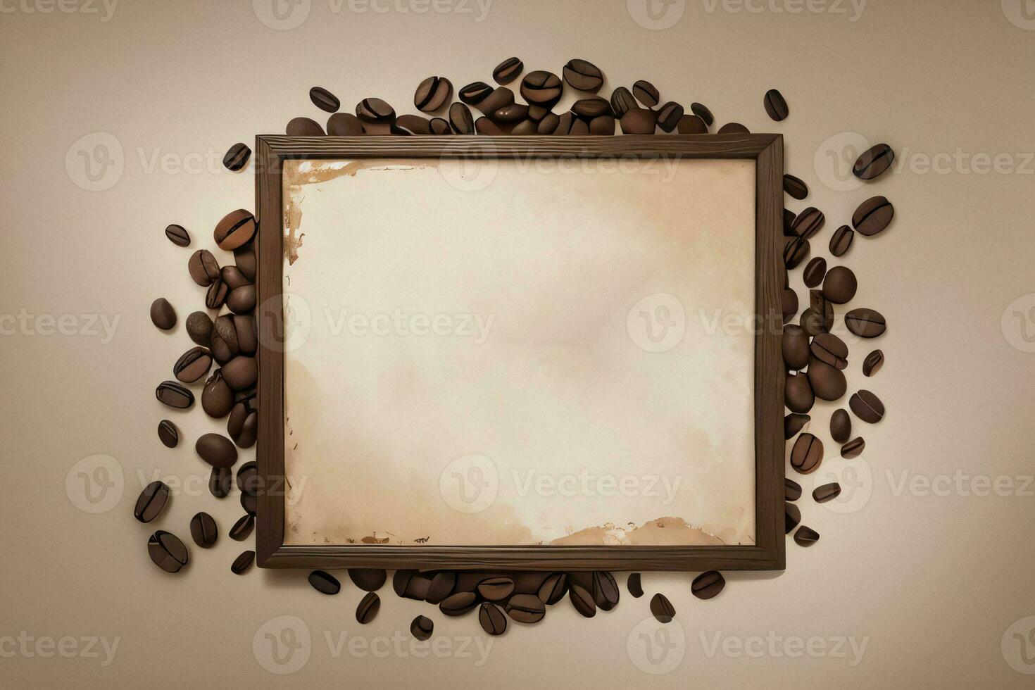 Vintage Background With Watercolor Coffee Beans and Leaves Cafe Template photo