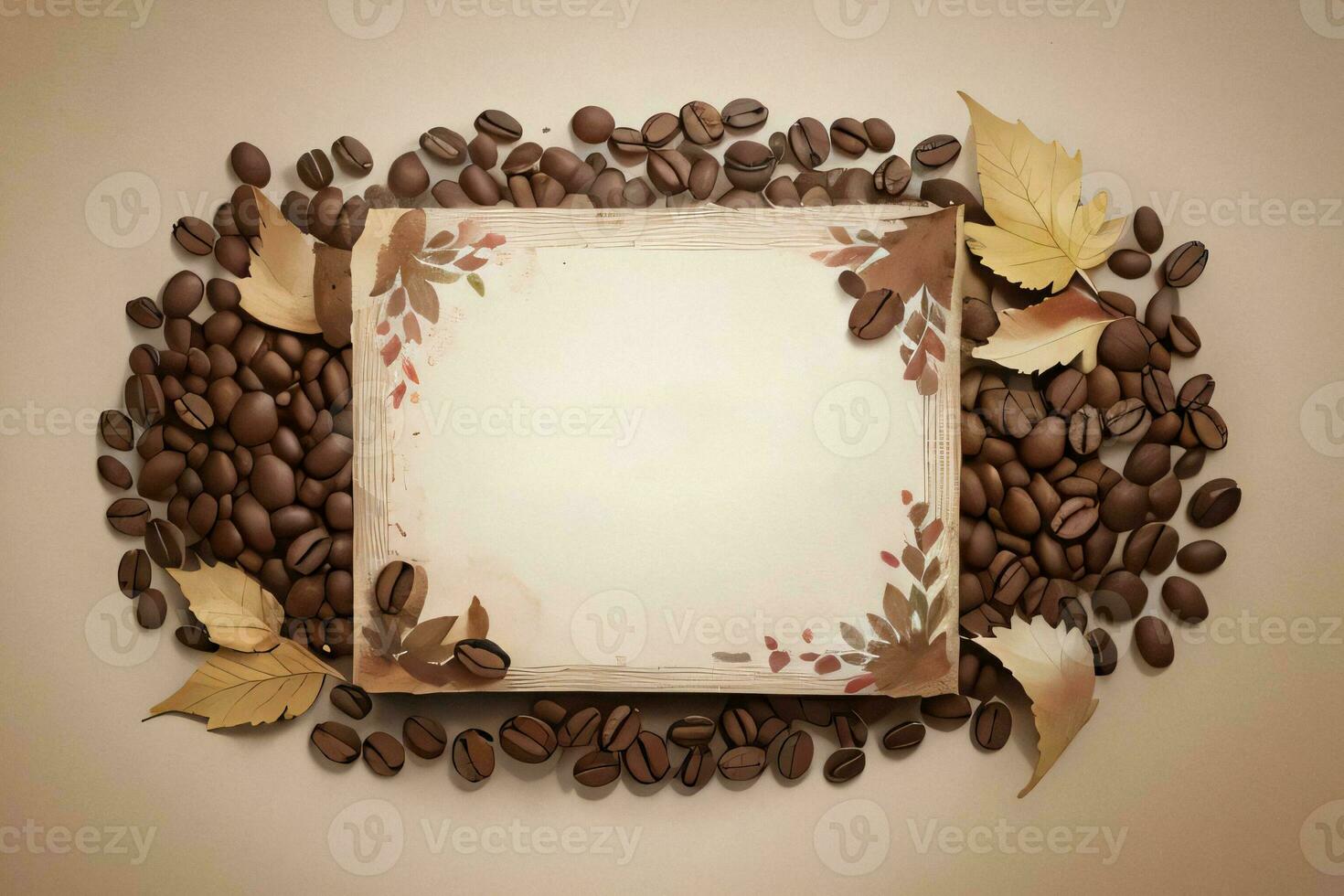 Vintage Background With Watercolor Coffee Beans and Leaves Cafe Template photo
