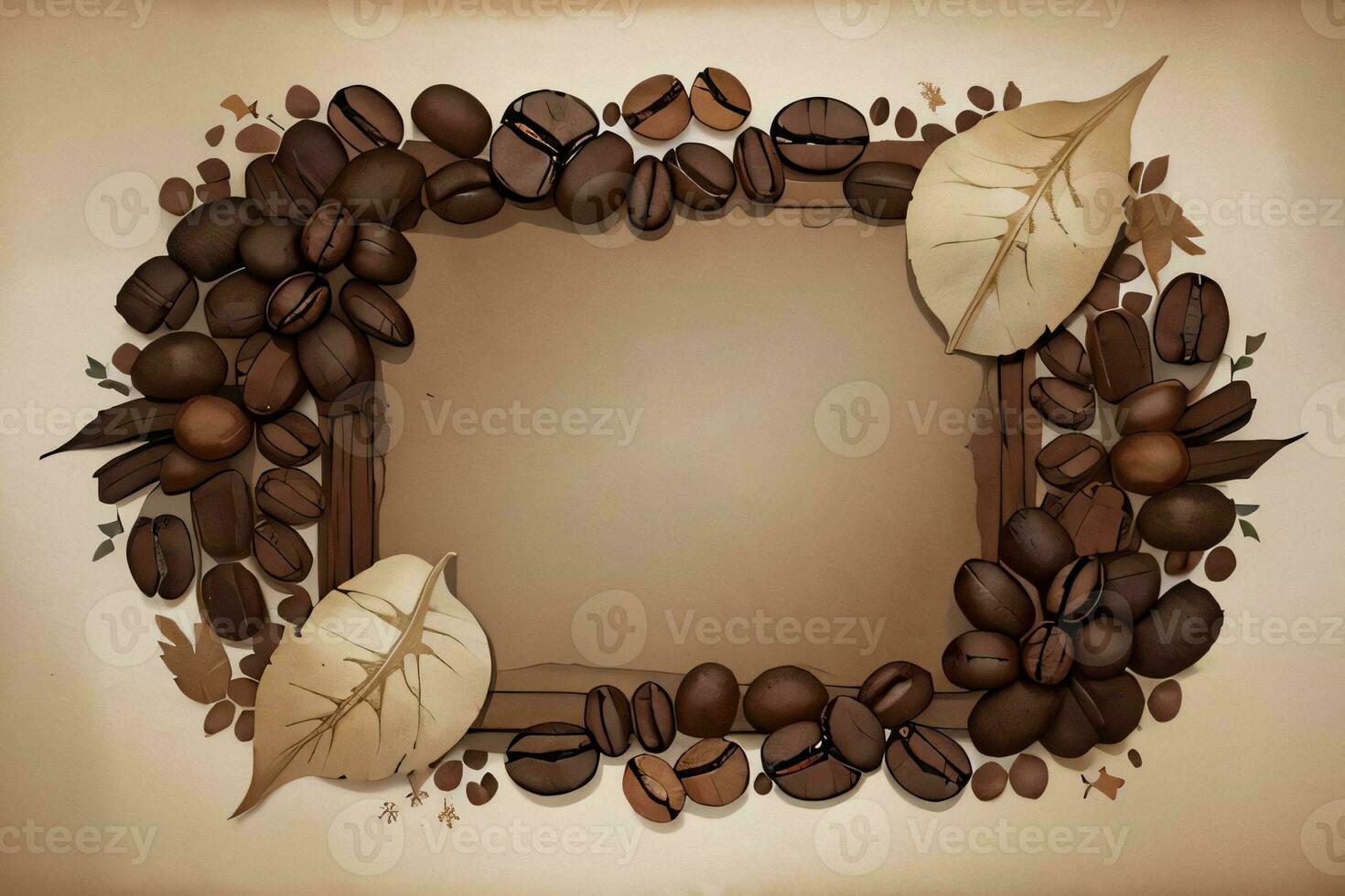 Vintage Background With Watercolor Coffee Beans and Leaves Cafe Template photo