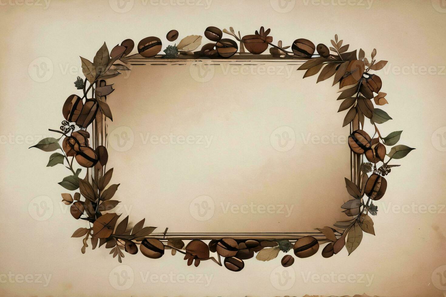 Vintage Background With Watercolor Coffee Beans and Leaves Cafe Template photo
