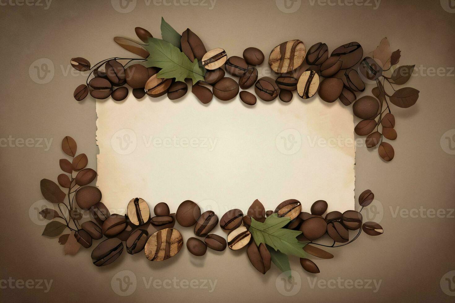 Vintage Background With Watercolor Coffee Beans and Leaves Cafe Template photo