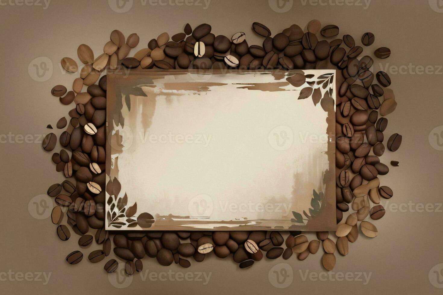 Vintage Background With Watercolor Coffee Beans and Leaves Cafe Template photo