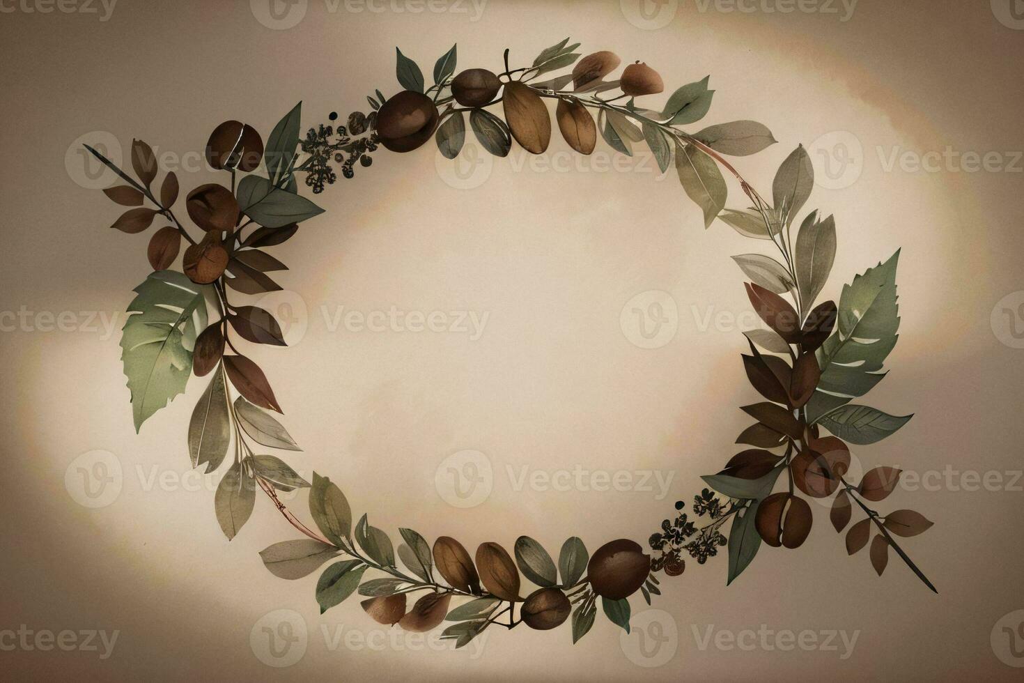 Vintage Background With Watercolor Coffee Beans and Leaves Cafe Template photo