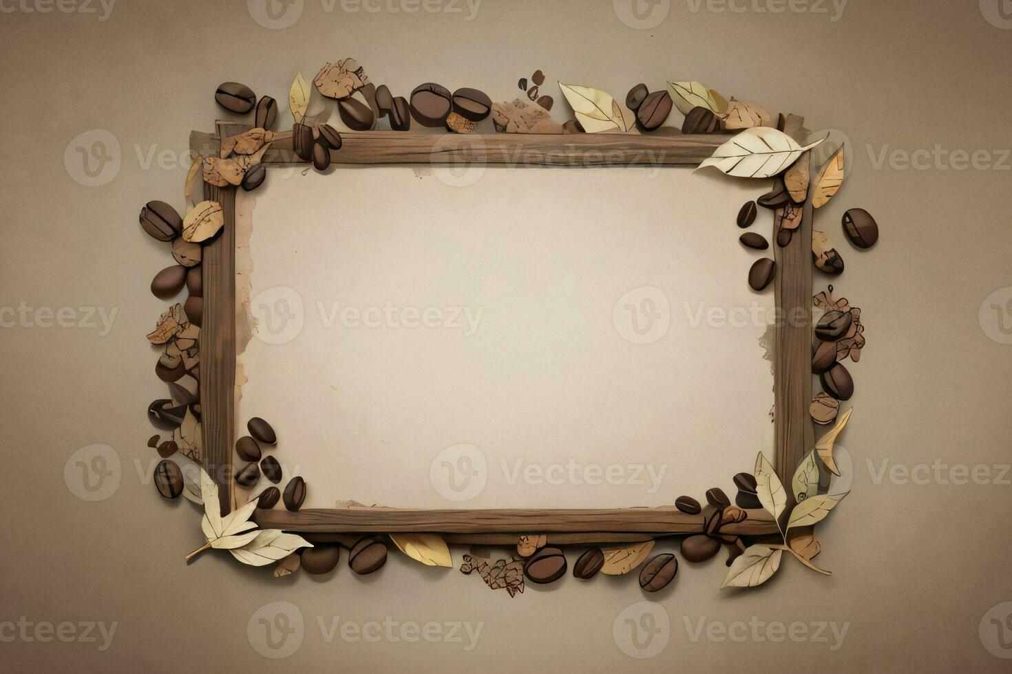 Vintage Background With Watercolor Coffee Beans and Leaves Cafe Template photo